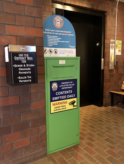Drug drop box in LPD hallway in front of Police Records