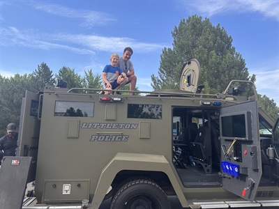 Father and Son in the SWAT Bearcat at National Night Out